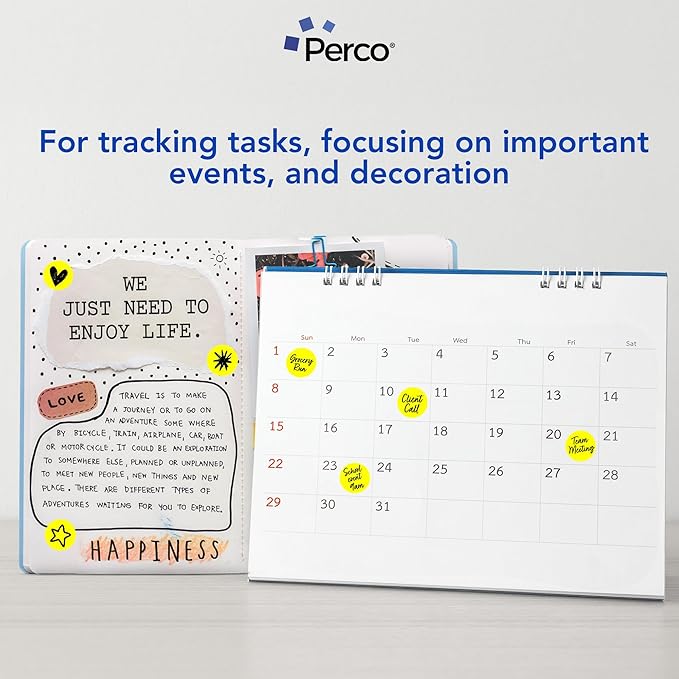 Perco Fluorescent Yellow 1-Inch Round Circle Dot Sticker Labels - Multi-Roll Pack (3 Rolls, 1,000 Labels Each) - Permanent Adhesive, Vibrant Colors, Strong Hold - Perforated for Easy Use - Made in USA