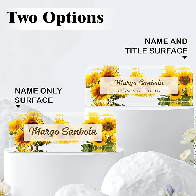 Ship Next Day-Custom Name Plate for Desk, Desk Name Plate Personalized, Acrylic Office Desk Accessories, Appreciation Gifts for Coworkers Employee Boss Teachers Women Men (Sunflower)