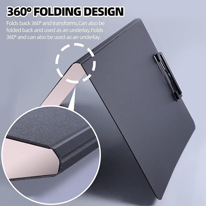 FRETONBA Clipboard Folder, A4 Foldable Clipboard with Horizontal and Vertical Double Metal Clips, 360 Degree Foldable Binder Clipboards with Pen Holder, File Cover Work Folder Clipboards, Pink