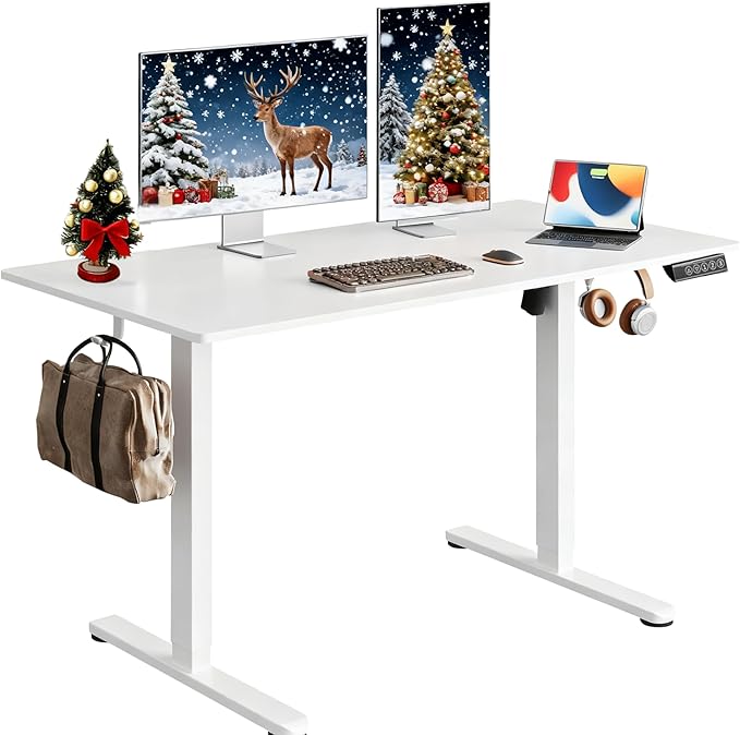 DEVAISE 48 x 24 Inch Standing Desk, Whole-Piece Electric Standing Desk with Adjustable Height, 3-Preset Memory Sit Stand up Desk, One Piece Desktop Computer Desk for Home, Office (White)