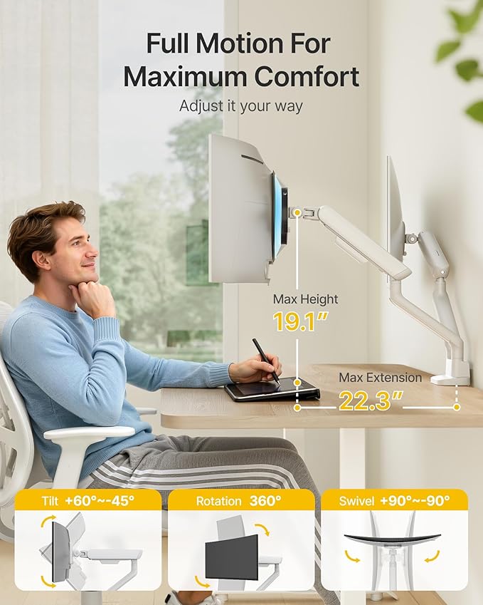 monTEK Dual Monitor Arm, Mechanical Spring Monitor Arm for 17-35" Screens, Adjustable Monitor Desk Mount Each Holds up to 24.2 lbs with C Clamp/Grommet Desk Mount, VESA 75/100mm, MA1011WH-D