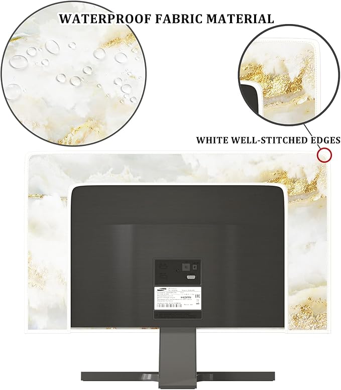 Baocicco White Gold Waterproof TV Display Screen Cover with Abstract Texture Marble Design 70 Inch Television Covers Sleeve Compatible with LCD LED PC Desktop and Home Hanging TV