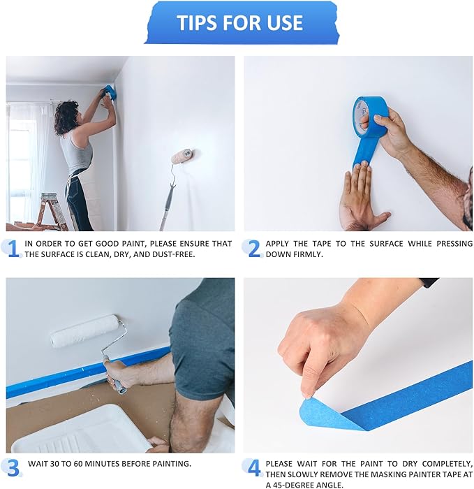 SEBETOW 10 Rolls Painters Tape 1.41 inch Bulk Painter Tape Blue Wide Roll, Blue Masking Tape, 1.41 Inches x 55 Yards for General Purpose Wall Painting, Home Improvement