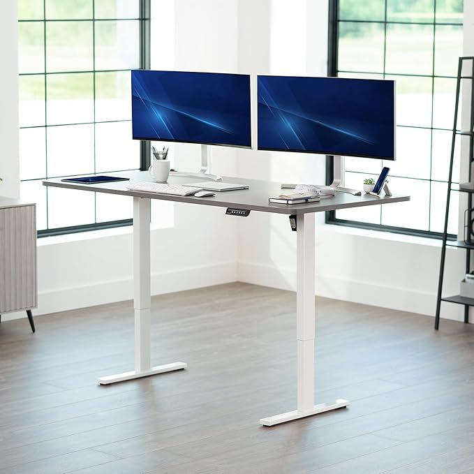 VIVO Electric 71 x 36 in Standing Desk, Memory Height Adjustment, 1B Series, Holds 220 lbs, Dark Gray Top White Frame, DESK-KIT-1W7G-36
