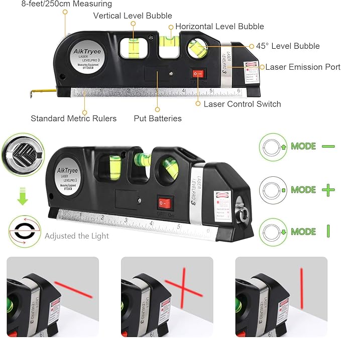 Laser Level Tool Multipurpose Laser Level Line Laser Kit With triangle bracket for Picture Hanging, cabinets Walls by AikTryee
