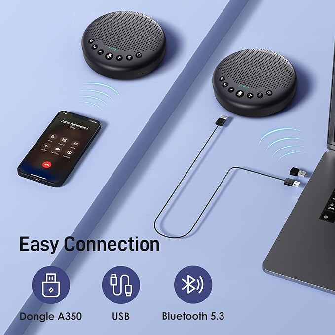 EMEET Conference Speaker and Microphone w/8 Mics, 360° Voice Pickup, Noise Reduction, Bluetooth/USB/Dongle Speakerphone for 10 People w/Daisy Chain for 18, Compatible w/Leading Platforms, 2025 Version