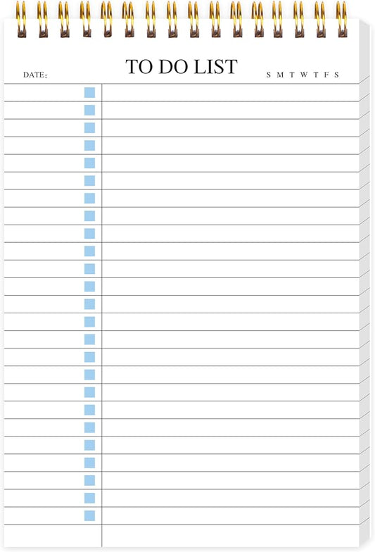 To Do List Notepad, Undated Daily Planner Notepad with To Do List Notebook Checklist Planner Spiral Waterproof Notepad for Office Supplies, School Planner, Blue, 52 Sheets, 5.5"*8.3" A5 Size