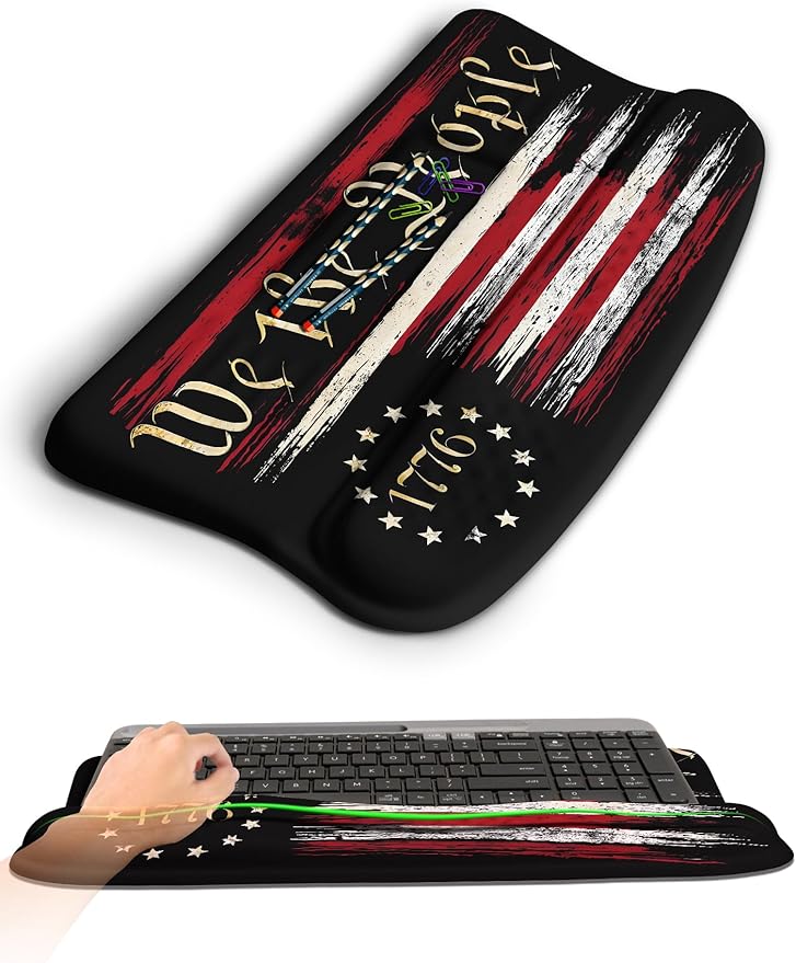 KUOSGM Ergonomic Wave Wrist Rest with Keyboard Stand, Cushioned Palm Rest, Comfortable Integrated Memory Foam for Natural Typing and Relieve Wrist Pain, US Flag