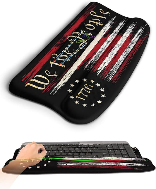 KUOSGM Ergonomic Wave Wrist Rest with Keyboard Stand, Cushioned Palm Rest, Comfortable Integrated Memory Foam for Natural Typing and Relieve Wrist Pain, US Flag