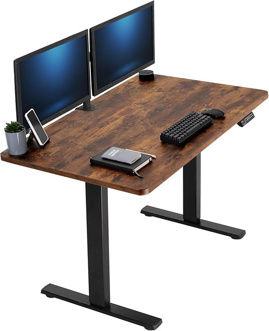 VIVO Electric 48 x 30 in Rustic Standing Desk, Memory Height Adjustment, 1B Series, Holds 220 lbs, One-Piece Vintage Brown Top, Black Frame, DESK-KIT-1B5N