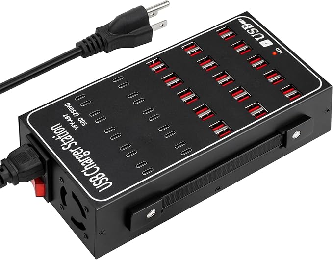 250W Charging Station for Multiple Devices, (20 USB C+30 USB A), Stations for MacBook, iPhone, Android Cell Phone, iPad, Tablet, Family Multi-Device Organizer Charging Dock (Black)