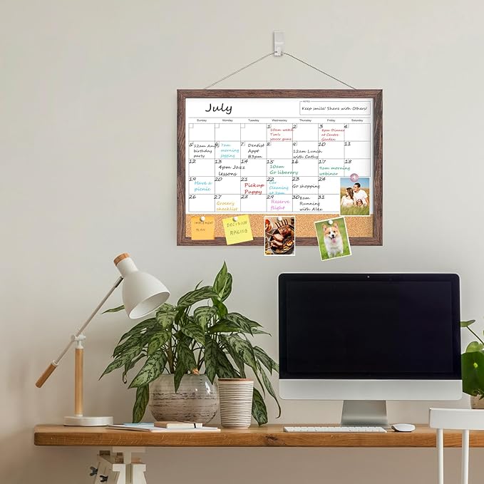Calendar Whiteboard for Wall, 17x13 Inches White Board Calendar Dry Erase, Small Magnetic White Board with Wood Frame, Hanging Dry Erase Board for Kitchen Home Office School Planner