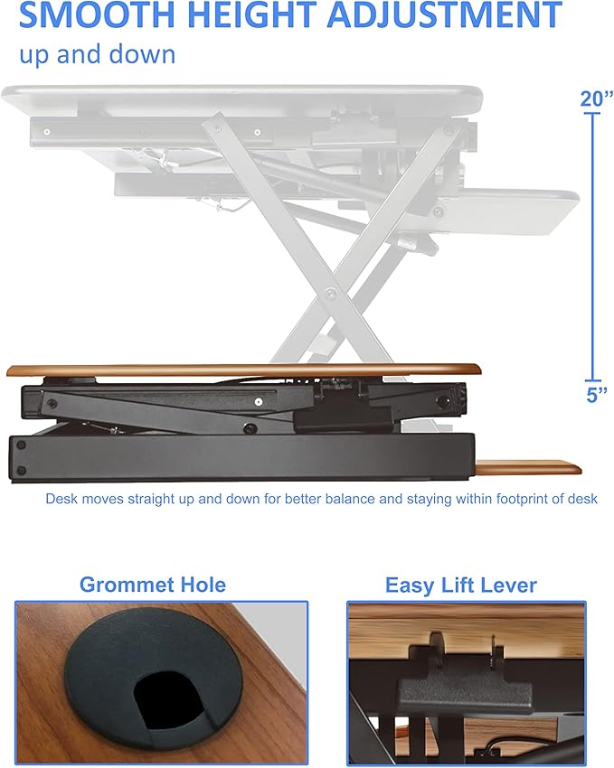 Rocelco 46" Large Height Adjustable Standing Desk BUNDLE - Quick Sit Stand Up Dual Monitor Riser - Gas Spring Assist Computer Workstation - Retractable Keyboard Tray - Teak wood Grain (R DADRT-46-FS2)