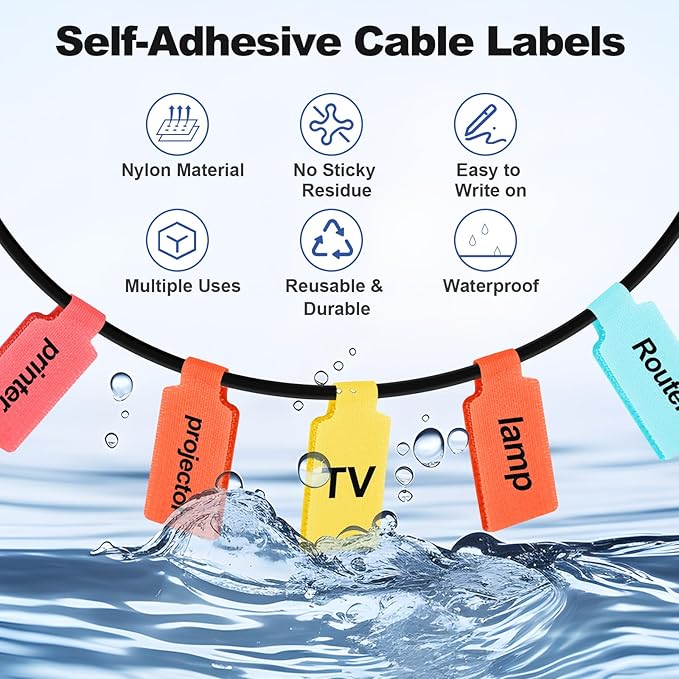 SZ.haitun 40 Pack Cable Labels Tags, Multi-Color Write On Wire, Cord Tags and Charger Labels Waterproof for Cable Management and Identification Electronics (Oval)