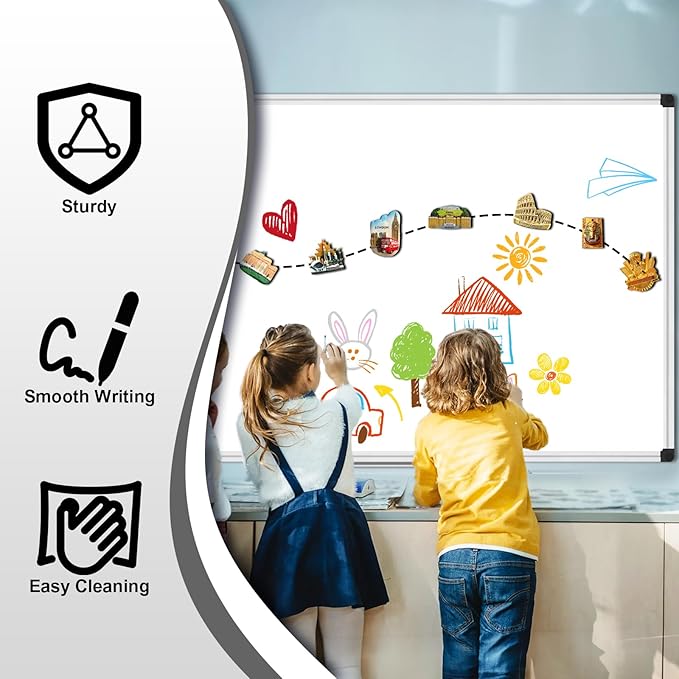 XBoard Magnetic Whiteboard 48 x 31 inch, Dry Erase Board with Silver Aluminum Frame, White Board with Detachable Marker Tray for Home School Office
