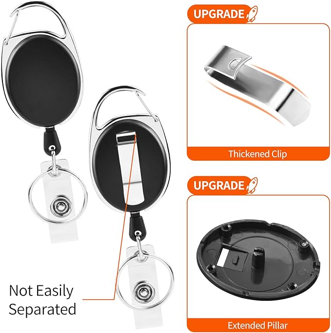 2 Pack ID Badge Holder,Badge Holder Retractable Clip with Carabiner Reel Clip and Key Ring for Men and Women