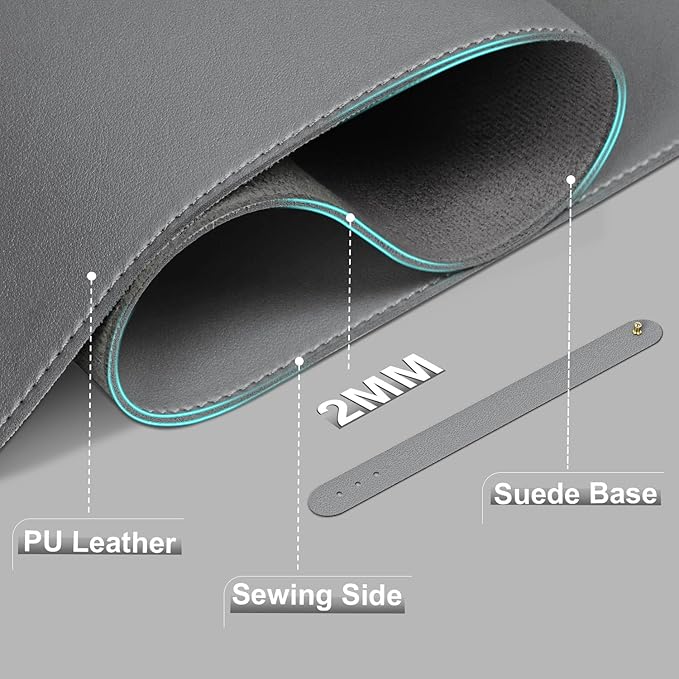 Leather Desk Pad Protector, 39.4'' X 17'' Large Mouse Pad, Office Desk Mat, Non-Slip PU Leather & Suede Base Desk Blotter, Laptop Desk Pad, Desktop Mat for Office Home, Dark Gray