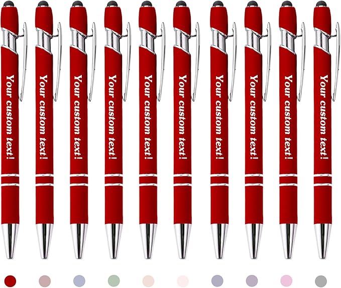 Bulk Custom Personalized Pens with Business Logo Retractable Ballpoint Pen with Stylus tip Appreciation Gifts for Coworkers Smooth Writing Black Ink for School Office Friends Supplies 10-Pack Red