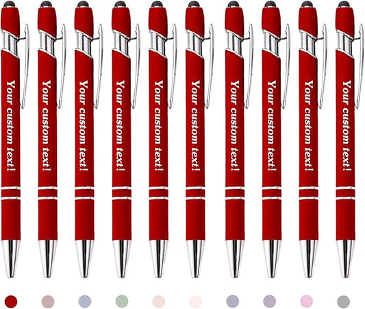 Bulk Custom Personalized Pens with Business Logo Retractable Ballpoint Pen with Stylus tip Appreciation Gifts for Coworkers Smooth Writing Black Ink for School Office Friends Supplies 10-Pack Red