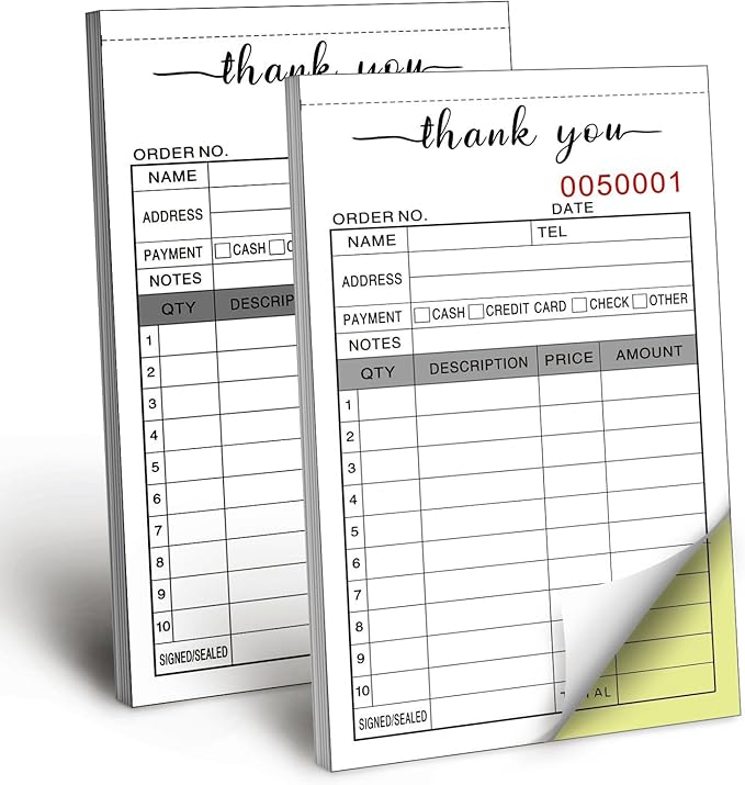 Thank You Receipt Book, 3.4x5.5" Handheld 2-Part Carbonless Sales Invoice Book, Invoice Pad with Cardboard for Small Boutique Business, (50 Sets * 2 Pack)