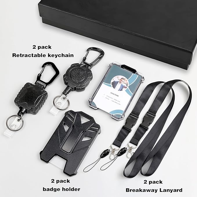 AIDSOTOU Badge Holder Retractable Clip Heavy Duty Carabiner Badge Reel Keychain with Breakaway lanyards for id Badges Cool Tactical ID Cards Holder