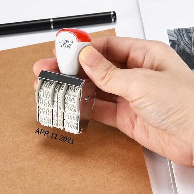KTWT 1.5" Rubber Stamp Line Dater, Date Stamp, Office Stamp, Rotating Stamp 3/16" (5mm)