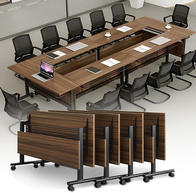 Folding Conference Table,Mobile Office Conference Room Tables with Casters,Rolling Meeting Seminar Table,Flip Top Mobile Training Table,Modular Business Seminar Tables for Office Meeting Room(62.9in)
