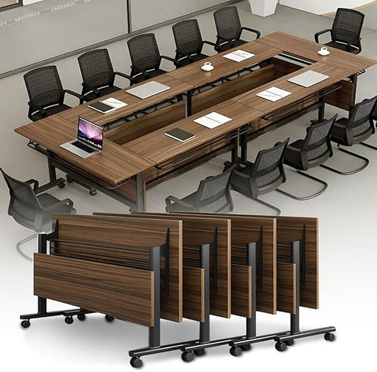 Folding Conference Table,Mobile Office Conference Room Tables with Casters,Rolling Meeting Seminar Table,Flip Top Mobile Training Table,Modular Business Seminar Tables for Office Meeting Room(62.9in)