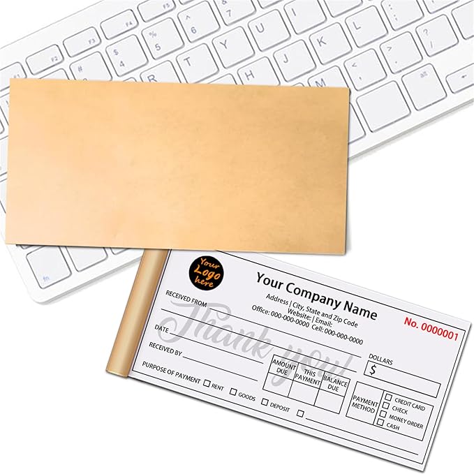 Custom Invoice Book in 3-Part /2-Part Receipt Book with Carbon Copies Personalized Carbonless Service Invoice Form Books Sales Order Book with Company Name Logo Address,H2-Receipt Book