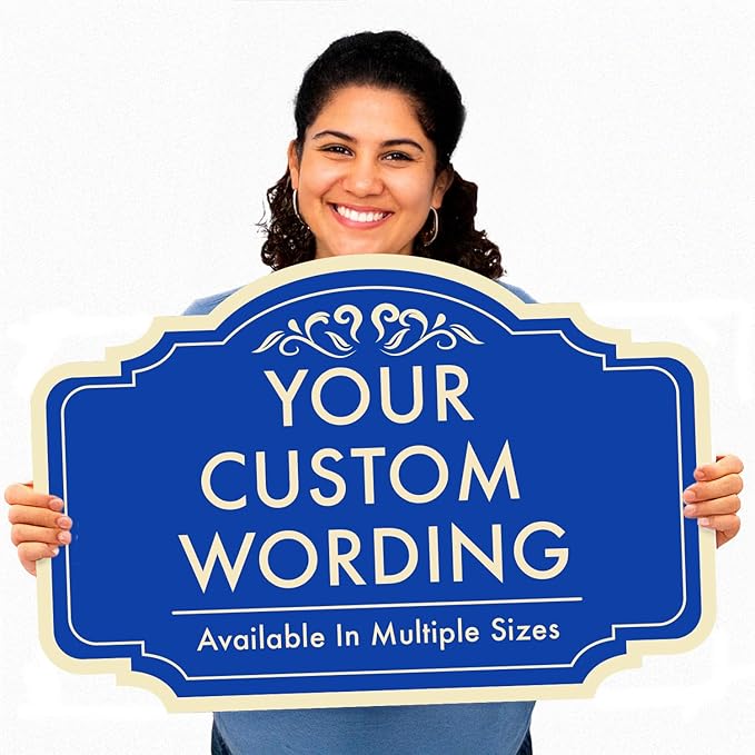 Custom Decorative Outdoor Metal Sign, Personalized Aluminum Driveway Sign - Waterproof, Made in USA - Design 2 Blue Steel 18x12 In