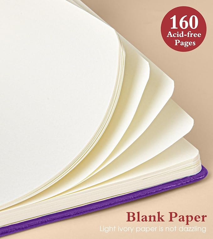 PAIBAS Blank Journal Notebook for Women Men,160 Pages,A5 Hardcover Sketchbook for Drawing, Sketch book, Unlined Notebooks for School,Work, Note Taking,Travel Journals for Writing 5.8"x8.5" (Purple)