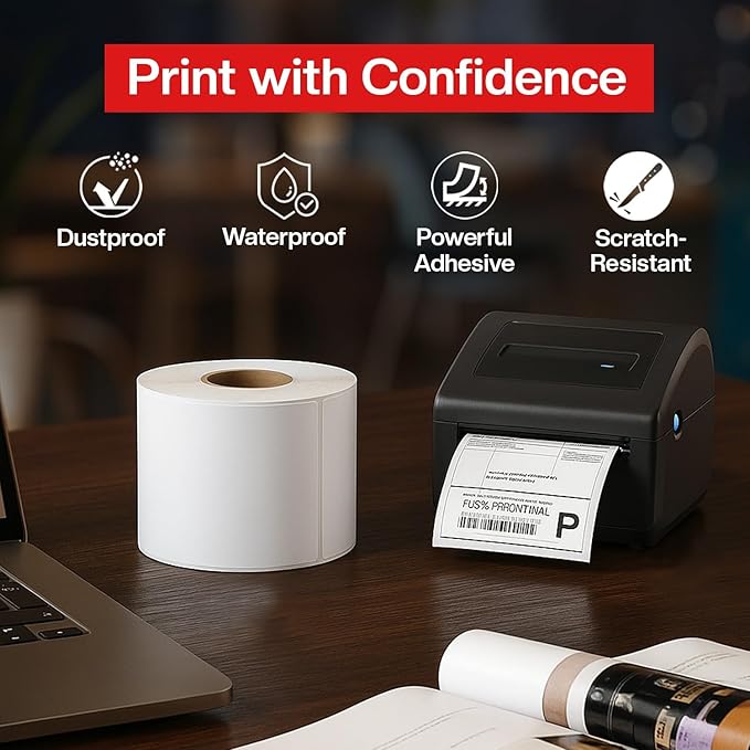 4" x 2" Direct Thermal Labels Roll, 10 Rolls (7,500 Labels),Compatible with Zebra,Rollo, MUNBYN,POLONO & IDPRT Label Printer, Strong Adhesive Perforated Label Rolls for Packages,Barcodes & Office Use