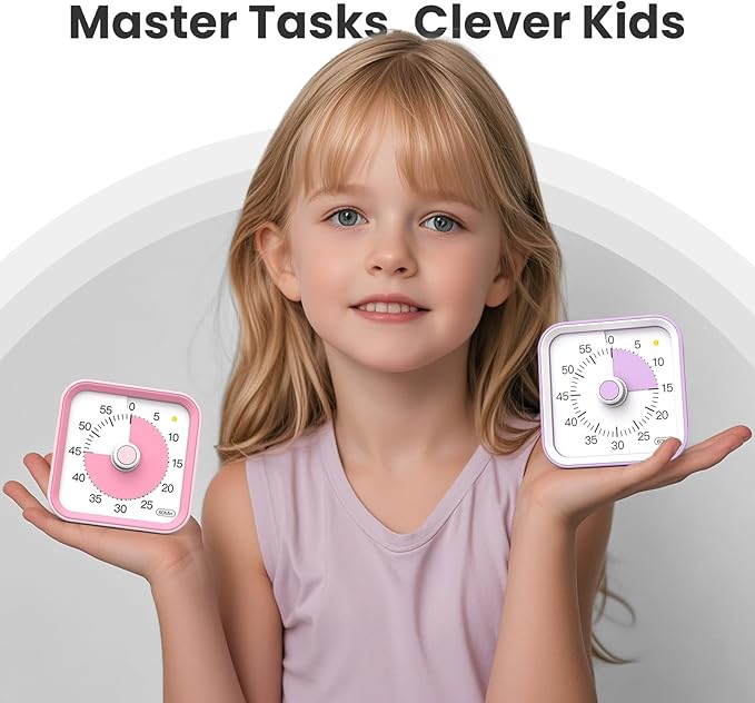 Visual Timer for Kids with Pause Function, 60 Minute Countdown Timer for Kids Desk Study, Teaching, Kitchen Cooking, Office Meetings, Time Management for ADHD (Pink)