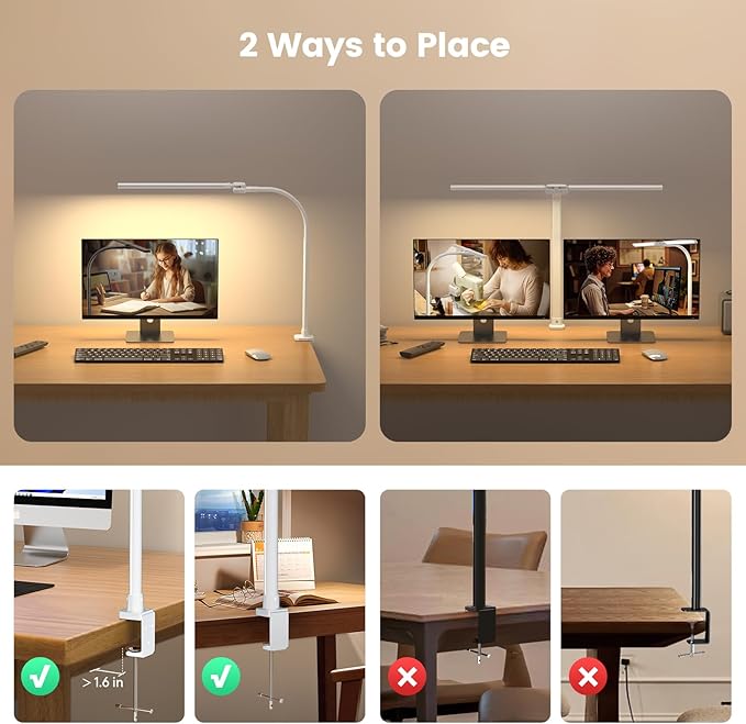 SIBRILLE Upgraded LED Desk Lamp for Home Office with RGB, Rotatable Computer Desk Light with Remote, Eye Caring Table Lamp with Clamp, Dimmable Dual Head Desk Lighting for Desktop, 22W, White