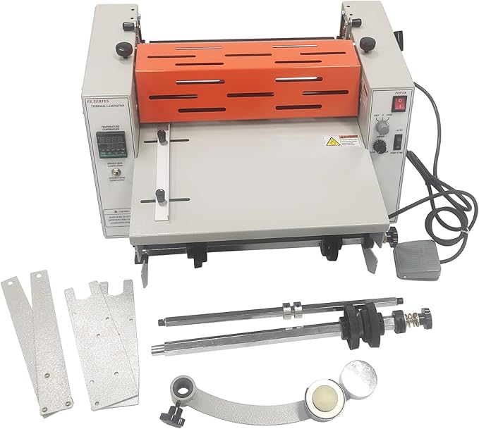 WYDDDARY 14.17"/360MM Electric Steel Roller Thermal Laminator with Toothing Cutter Hot Cold Roll Laminator Adjustable Temp 60-130℃ Electric Laminating Machine for Single/Double Sided Laminating