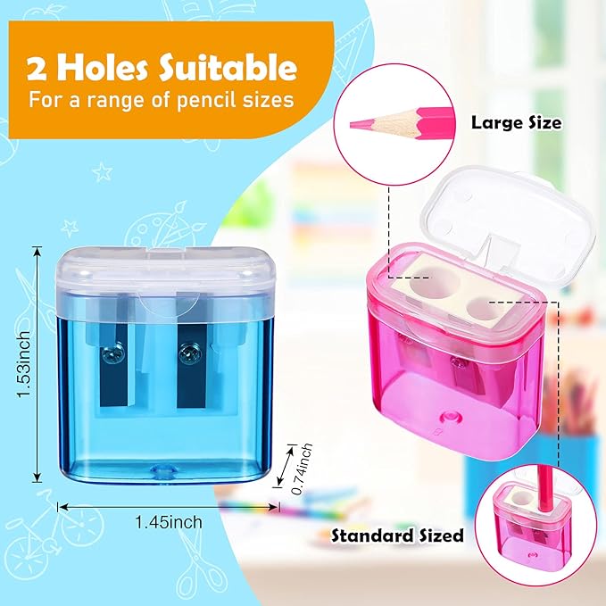 Teling 660 Pcs Manual Pencil Sharpeners Bulk Handheld Dual Holes Pencil Sharpeners for Kids Colorful Portable Compact Sharpener with Lid for Students School Class Home Office Supply