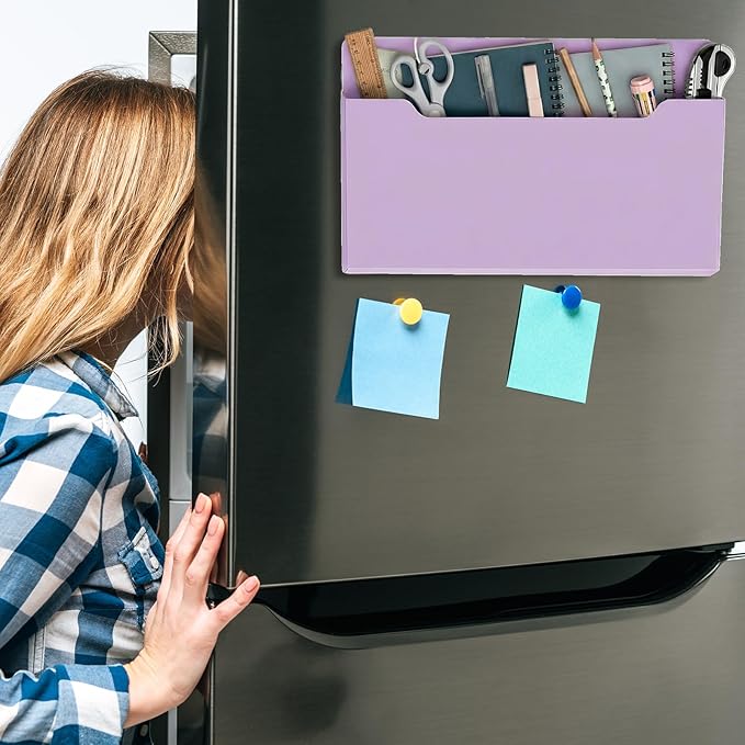 Magnetic Pocket File Holder Large File Folder Organizer Paper Mail Letters Holder Wall Hanging Office Supplies for Refrigerator Whiteboard Cabinets(13.8 x 8.3 Inch,Horizontal,Purple)