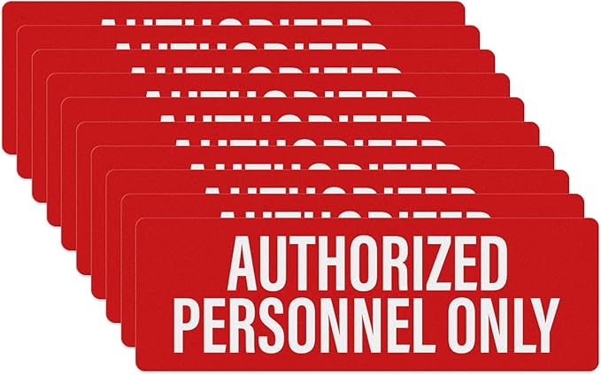 Anobell 10 Pack Authorized Personnel Only Sign Self Adhesive 9 × 3 Inch Waterproof Peel Stick Red Vinyl Safety Sticker for Business Warehouse Office Vehicle