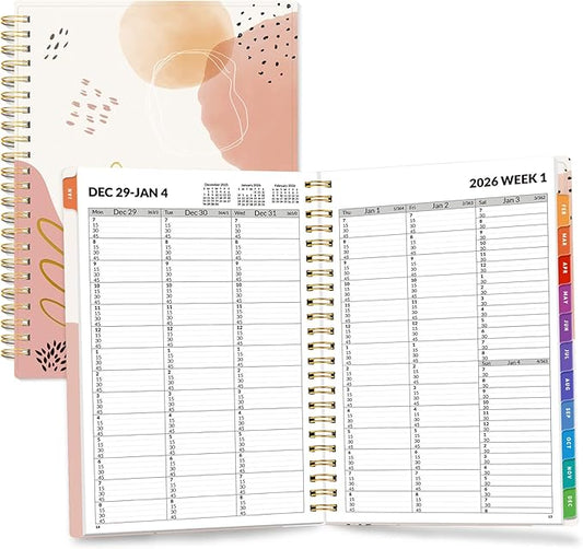 SUNEE 2026 Appointment Book, Quarter-Hourly, Weekly & Monthly - from January 2026 - December 2026, 6.4"x8.3" Weekly Planner, Flexible Cover, Note Pages, Pockets, Bookmark, Spiral Binding, Pink Breeze