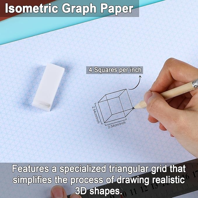 1 Pack 50 Sheets 8.5" x 11" Isometric Graph Paper Pad Landscape for 3D Designs Architecture Landscaping Engineering Drafting (Landscape)