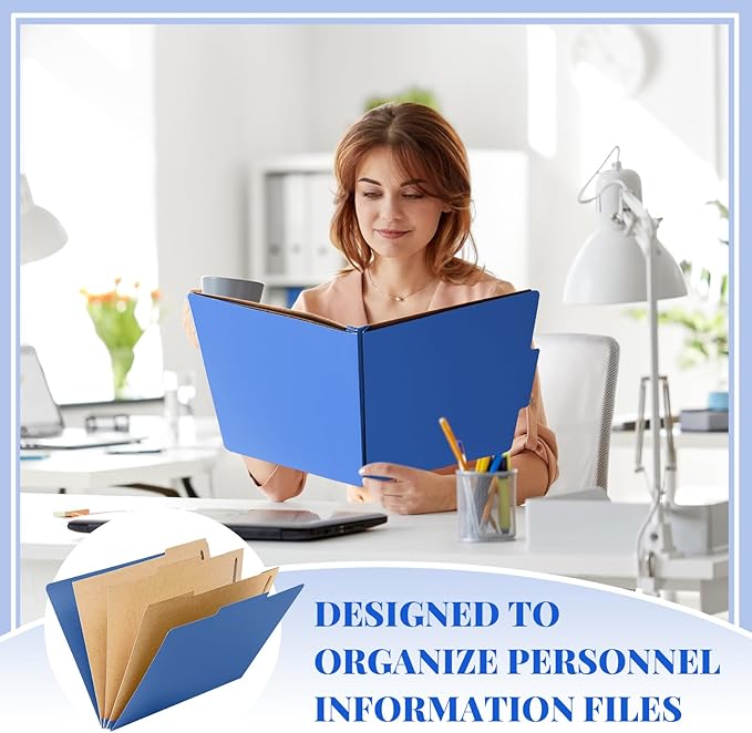 12 Pcs Classification Folders Letter Size 3 Pocket Dividers Employee File Folder with 2 Prongs Fasteners, 2 in Expansion Heavy Duty Pressboard File Holder for School Office Medical Document(Dark Blue)
