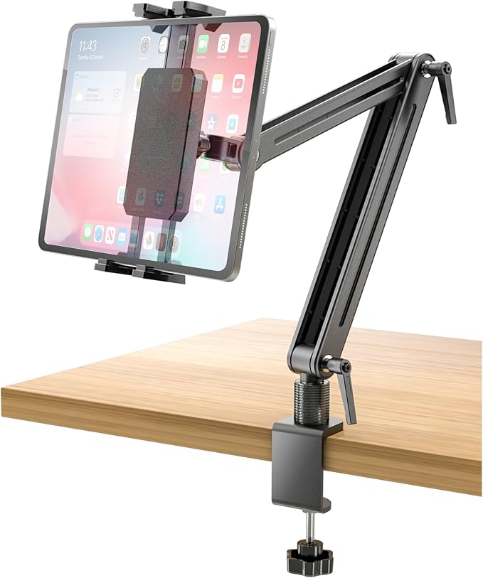 Adjustable Portable Monitor Stand 15.6" - 360° Rotating Base Tall Tablet Desk Arm Holder Stand for iPad Air/Pro/Mini Swivel Flexible Bed Clamp Mount Soporte para Tablet/Monitor Portatil/Ereader