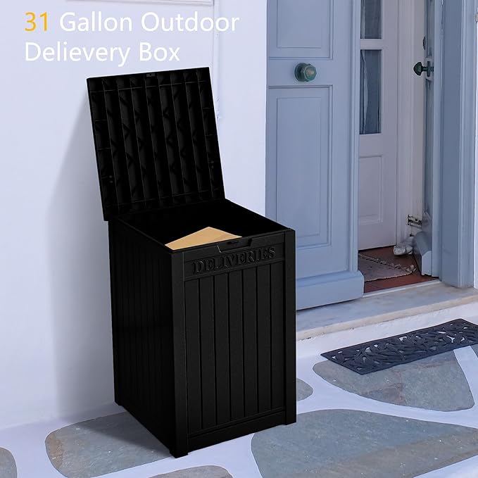 Yardgrace 55 Gallon Outdoor Storage Box, Waterproof Resin Deck Box for Patio, Pool, and Garden, Lockable Bin for Cushions, Tools, and Accessories, UV-Resistant, Black