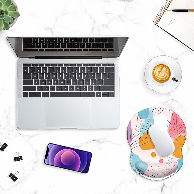 ITNRSIIET Ergonomic Mouse Pad with Gel Wrist Support Small Wrist Rest Smooth Surface Non-Slip PU Base Comfortable Office Supplies Pain Relief, 8.7 x 7.2 inches, Art Style Pattern