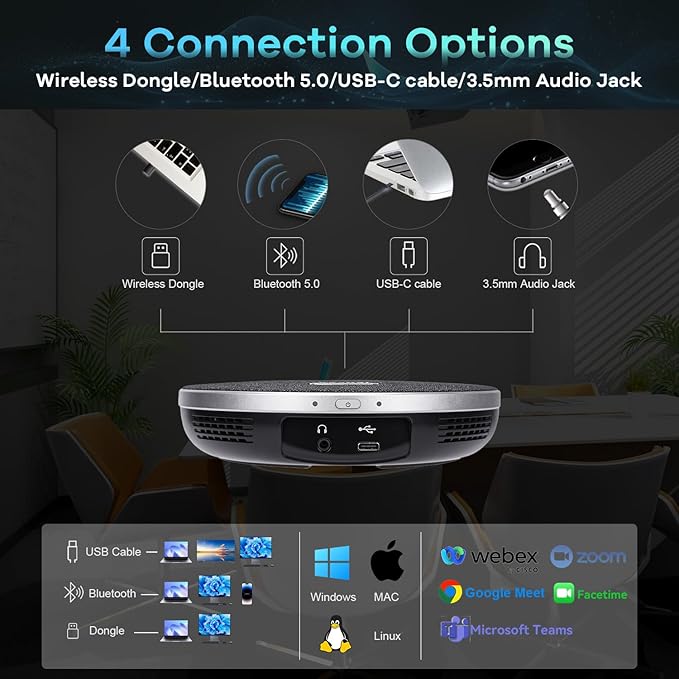 TONGVEO 4K PTZ Conference Room Camera System AI Auto-Tracking 20x Zoom 4K PTZ Camera USB3.0 HDMI LAN outputs and Bluetooth Speakerphone with Microphone for Large Remote Meeting