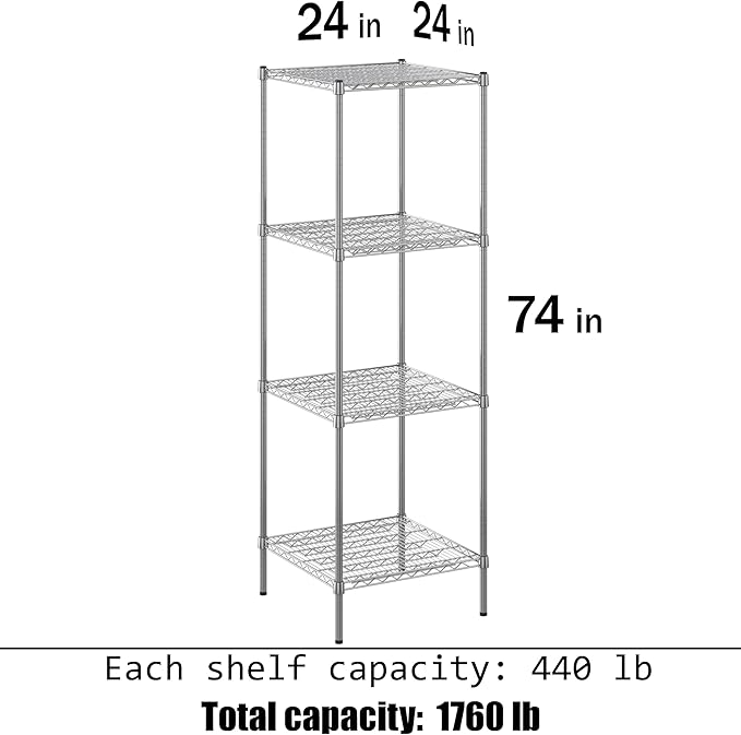 Regal Altair 24" Deep x 24" Wide x 74" Height Wire Shelving Kit | 4-Tier | NSF Commercial Storage Rack Unit