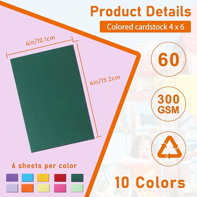 Guakicae 60 Sheets 10 Assorted Colors Cardstock 4 x 6 Scrapbooking Paper, 300gsm/110lb Heavyweight Art Flat Card Stock Printer Paper for Cards Making, Invitations, Greeting Cards, Festival Blessings