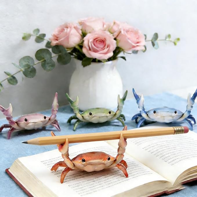 Desk Crab Pen Holder, Cute Weightlifting Crab Pencil Holder for Desk, Funny & Creative Desktop Organizer for Office, Home, School Supplies (Red)