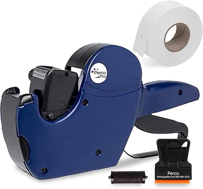 Perco Pro 1 Line Date Gun, 8 Digit 1 Line Date Label Gun Preloaded with Roll of 1000 White Labels, Preloaded Ink Roll