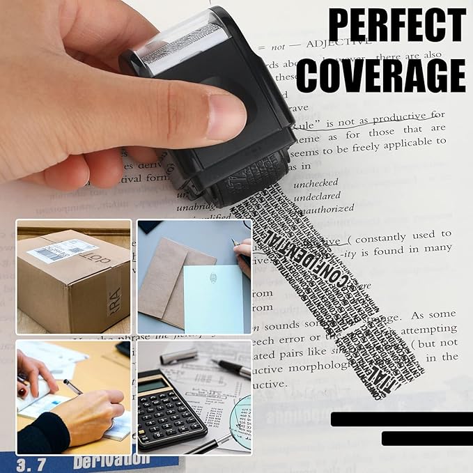 Nezyo 2 Pack Identity Protection Roller Stamp Identity Theft, Confidential, Privacy Roller Stamp Information Blocker and 4 Pack Refill Ink for ID Account Data Address Security(Black)